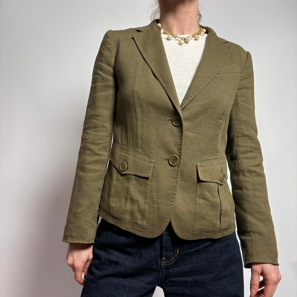 Vintage DKNY Olive Linen Blazer - Size 2 - Picture 3 of 8